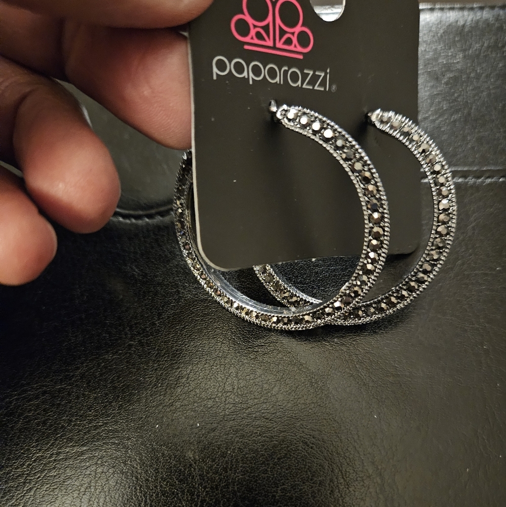Paparazzi Dazzling Diamond-naire Black Hoop Earrings - Picture 5 of 5